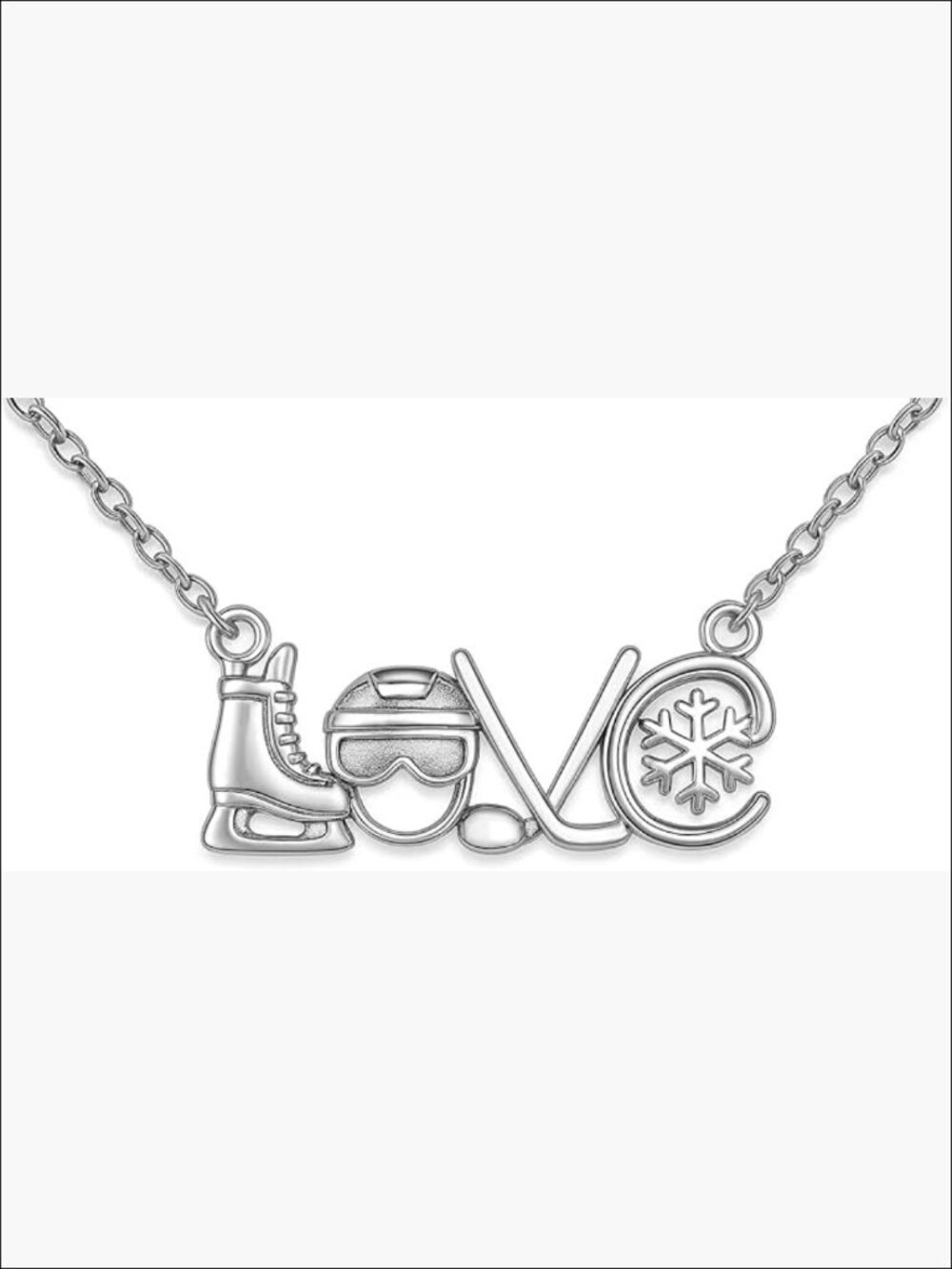 Silver Stainless Steel Hockey Love Necklace Adjustable Length